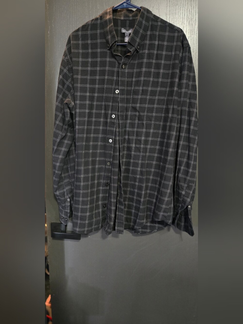 Van Heusen Long-Sleeve Plaid Shirt – Dark Charcoal Windowpane – Size XLT (17-17½